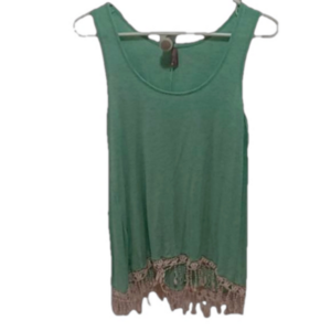 (205)  VANITY SIZE LARGE LIGHT GREEN BOHO LACY TANK TOP, PULLOVER, HIGH LOW